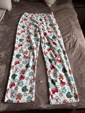 Wondershop White Holiday Fleece Pajama Pants with Red, Green & Teal Motifs